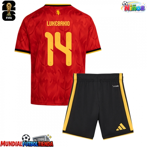 Camiseta Bélgica Dodi Lukebakio #14 Primera Equipación Replica Mundial 2026 para niños mangas cortas (+ Pantalones cortos)